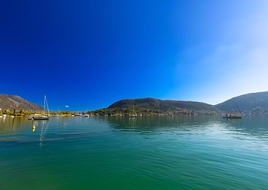 Calm Bay with Sailboats in Greek Island