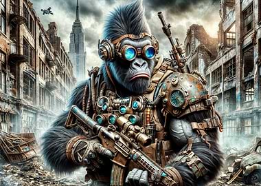 Gorilla Soldier in Post-Apocalyptic City