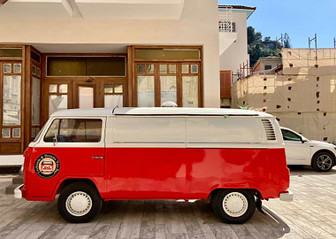 Red and White Vintage Van