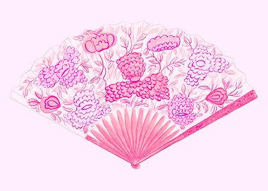 Pink Floral Hand Fan, Pink Decor, Vintage, Retro