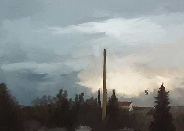 Cloudy Landscape with Tall Pole