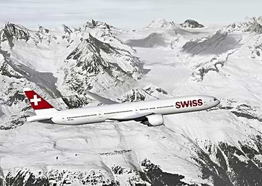 Swiss Airplane Over Mountains