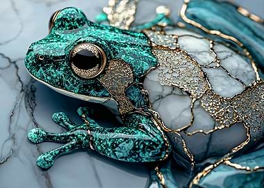 Kintsugi Emerald Frog Sculpture