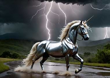 Metallic Unicorn in Storm