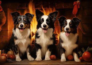 Three Border Collies Christmas