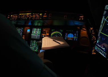 Airplane Cockpit View at Night