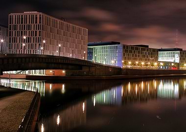 Nighttime Cityscape with Bridge in Berlin