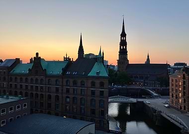 Hamburg Skyline at Sunset