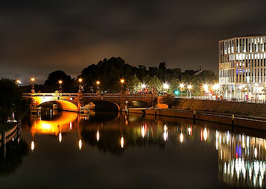 Night Bridge Reflections in Berlin