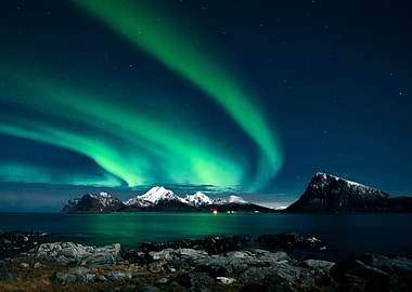 Northern Lights Over Mountains