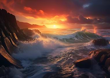 Ocean Sunset with Waves Stormcoast