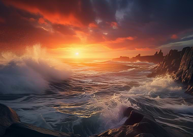 Ocean Sunset with Waves Stormcoast