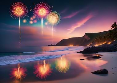 Fireworks Beach Sunset