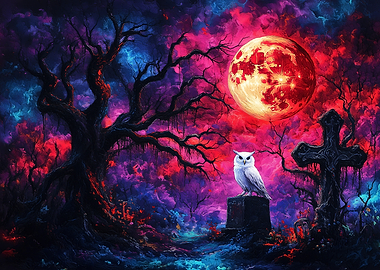 Owl Under Blood Moon
