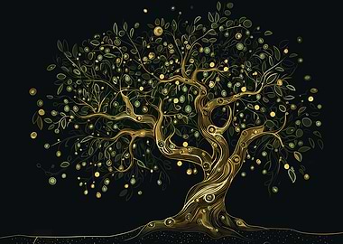 Starry Golden Olive Tree of Life