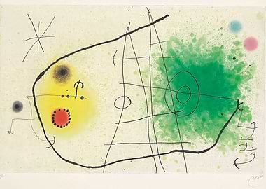 Abstract Art with Green and Yellow by joan miro