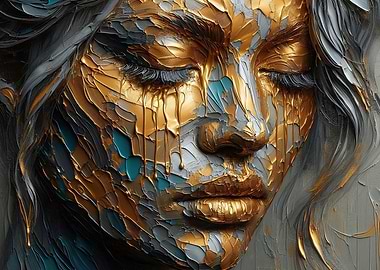 Golden Tears Abstract Woman Portrait