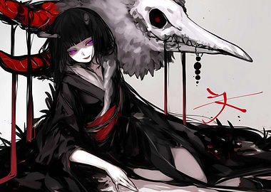 Dark Anime Girl with Bird Skull