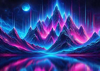 Neon Mountain Midnight Landscape