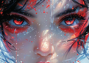 Anime Eyes with Red Glow