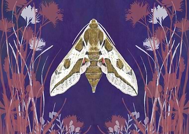Spurge Hawkmoth Moth on Purple Background