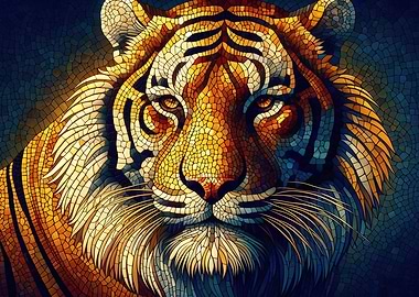 Majestic Tiger Face Mosaic Art