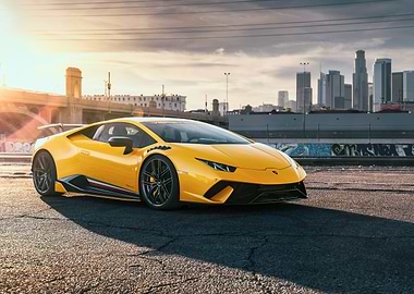 Yellow Lamborghini in City