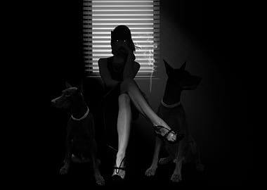 Silhouette Woman with Dogs