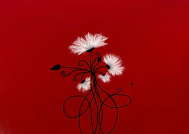 White Flowers on Red