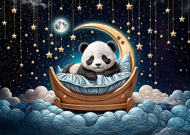 Panda Sleeping on Crescent Moon