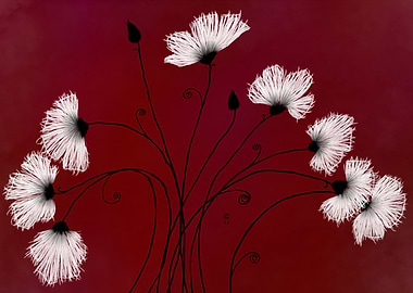 White Flowers on Red