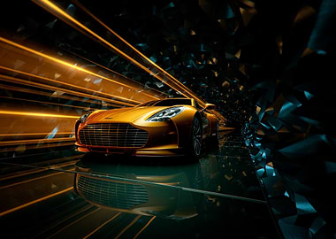 Golden Sports Car in Tunnel