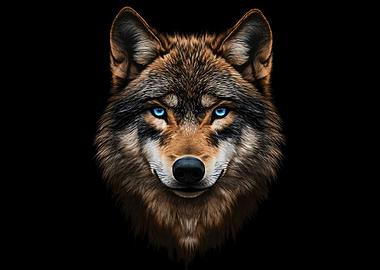 Wolf Portrait with Blue Eyes