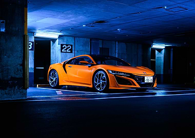 Orange Honda NSX in Garage