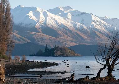 Snow-capped Mountains and Lake