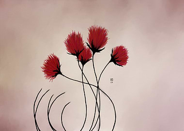 Red Flowers on White Background