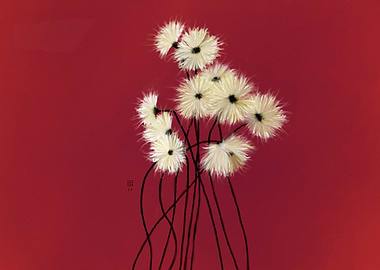 White Flowers on Red