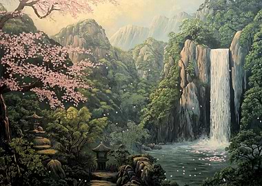 Japanese Waterfall Landscape