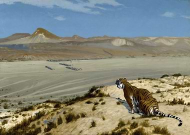 Tiger in Desert Landscape