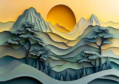 Papercut Mountain Landscape