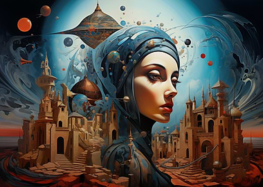 Mystical Cityscape with Woman