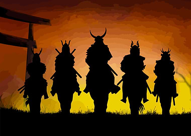 Samurai Silhouettes at Sunset