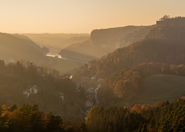 Misty Valley Sunset in Saxon Switzerland