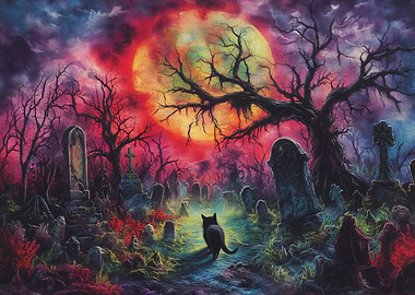 Black Cat in Graveyard