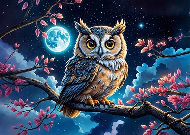 Owl Under Moonlight