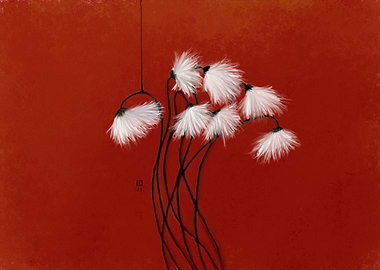 White Flowers on Red