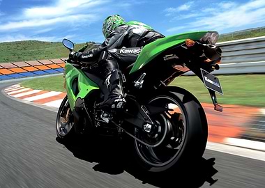 Green Kawasaki Motorcycle on Track