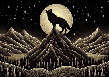Wolf Howling at the Moon