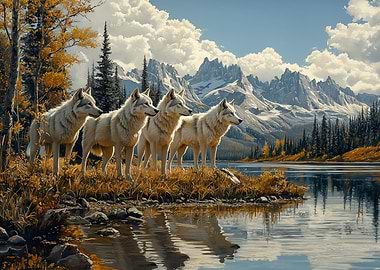 Wolf Pack by the Lake