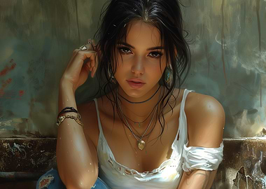 Woman with Dark Hair and Jewelry